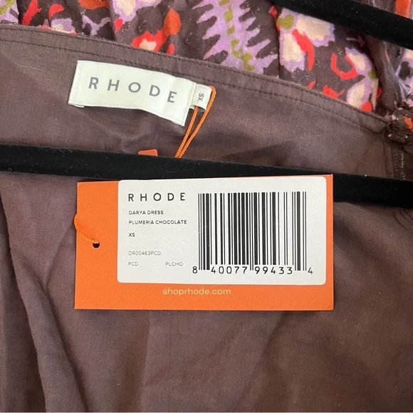 RHODE Darya Puff Sleeve Tiered Mini Dress in Plumeria Chocolate NWT - Picture 8 of 9